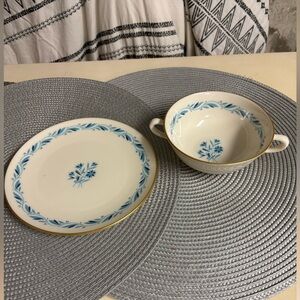 Vintage 1934 Lenox Blue Ridge Cream/bouillon soup cup with saucer.
